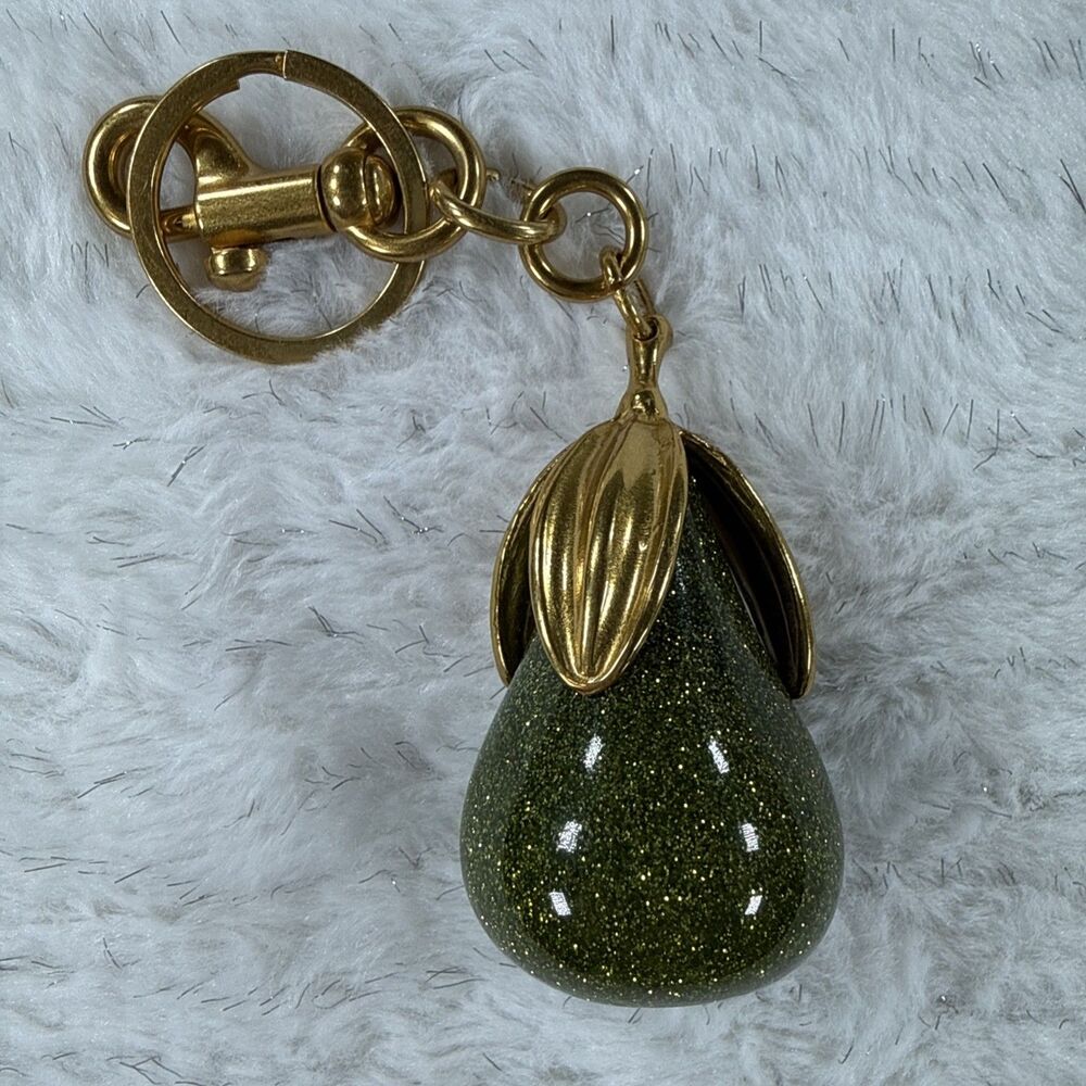 Green Glitter Gold Pear Keychain Luxe Fruit Bag Charm